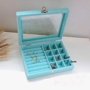 Reloj de terciopelo de madera azul con bisagras, brazalete, collar, anillo, pendiente, caja de almacenamiento, cuentas de cintura, caja de joyería, bandeja organizadora con tapa - Product Image 2