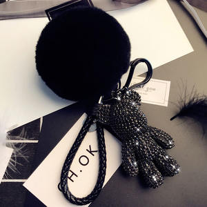 2022 Ins Luxe Tas Hanger Volledige Diamond Beer Sleutelhanger Met Bont Pompom Voor Lady (KC101C) - Product Image 5