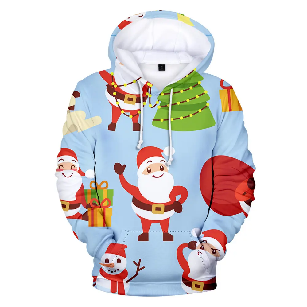 Moq 2 Factory Men& #39s Christmas Hoodies Funny Santa Print Sweater 3D Digital Print Custom Embroidered Hoodies Casual Hoodie