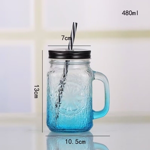 Wholesale 16oz Glass Cups Colored Mason Jar With Handle and <strong>Straw</strong> for Iced Coffee <strong>Milkshake</strong> Smoothie Tea - Product Image 5