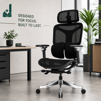 Chaise de bureau ergonomique moderne pivotante noire entièrement en maille avec hauteur réglable, support lombaire papillon en Y pour cadre supérieur et personnel