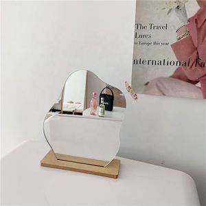 Korean Style Irregular Makeup Mirror W/ Wooden Base for Women Decorative Gift <b>Make</b> up Mirror - Product Image 1
