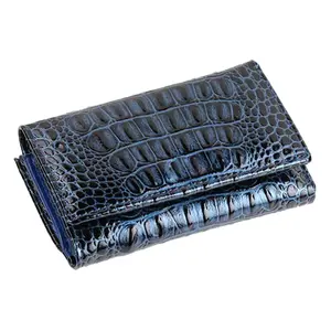 Factory high quality blue mini women purse,handmade long crocodile grain lady leather wallets