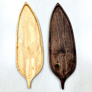 Assiettes de service en bois en forme de feuille, design minimaliste fait main, couleur unie, pour les occasions festives - Product Image 5