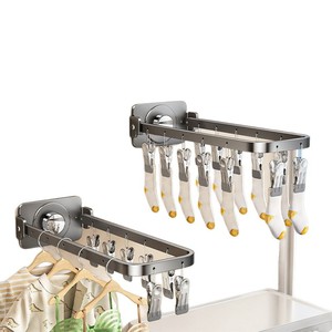 <b>Suction</b> <b>Cup</b> Folding Sock Drying Rack Single Bar Wall Mounted Multi Clip For Home Balcony <b>Window</b> Use - Product Image 5