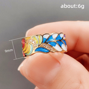 Anello Punk in Porcellana Smaltata Blu e Bianca per Uomo, Gioielli di Moda Streetwear - Product Image 5
