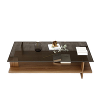 Table basse rectangulaire moderne en verre fumé avec étagère en bois de noyer, table de salon de luxe, table à thé, fabricant de meubles d'hôtel