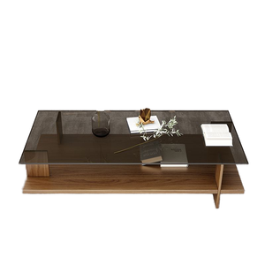 Modern Rectangular <b>Smoke</b> <b>Glass</b> <b>Coffee</b> <b>Table</b> Walnut Wooden Shelf Luxury Living Room Center Tea <b>Table</b> Hotel Furniture Manufacturer - Product Image 1