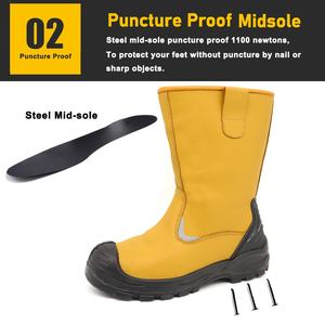 Bottes de sécurité jaunes en cuir correcteur antidérapantes, anti-perforation, avec embout en acier, sans lacets, pour l'industrie sidérurgique et la soudure, pour hommes - Product Image 6