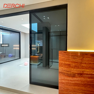 Portes coulissantes intérieures en verre trempé DERCHI 8 mm, cadre noir en aluminium, fermeture douce, 4 panneaux, portes coulissantes en verre intérieures fines et étroites - Product Image 2