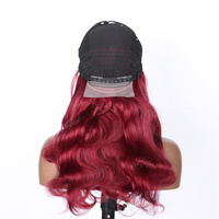 Perruque de Cheveux Humains Frontale Rouge Bordeaux 99J Bruts Vietnamiens, Lisse Baguette et Body Wave, Perruques Frontales HD Lace pour Femmes Noires