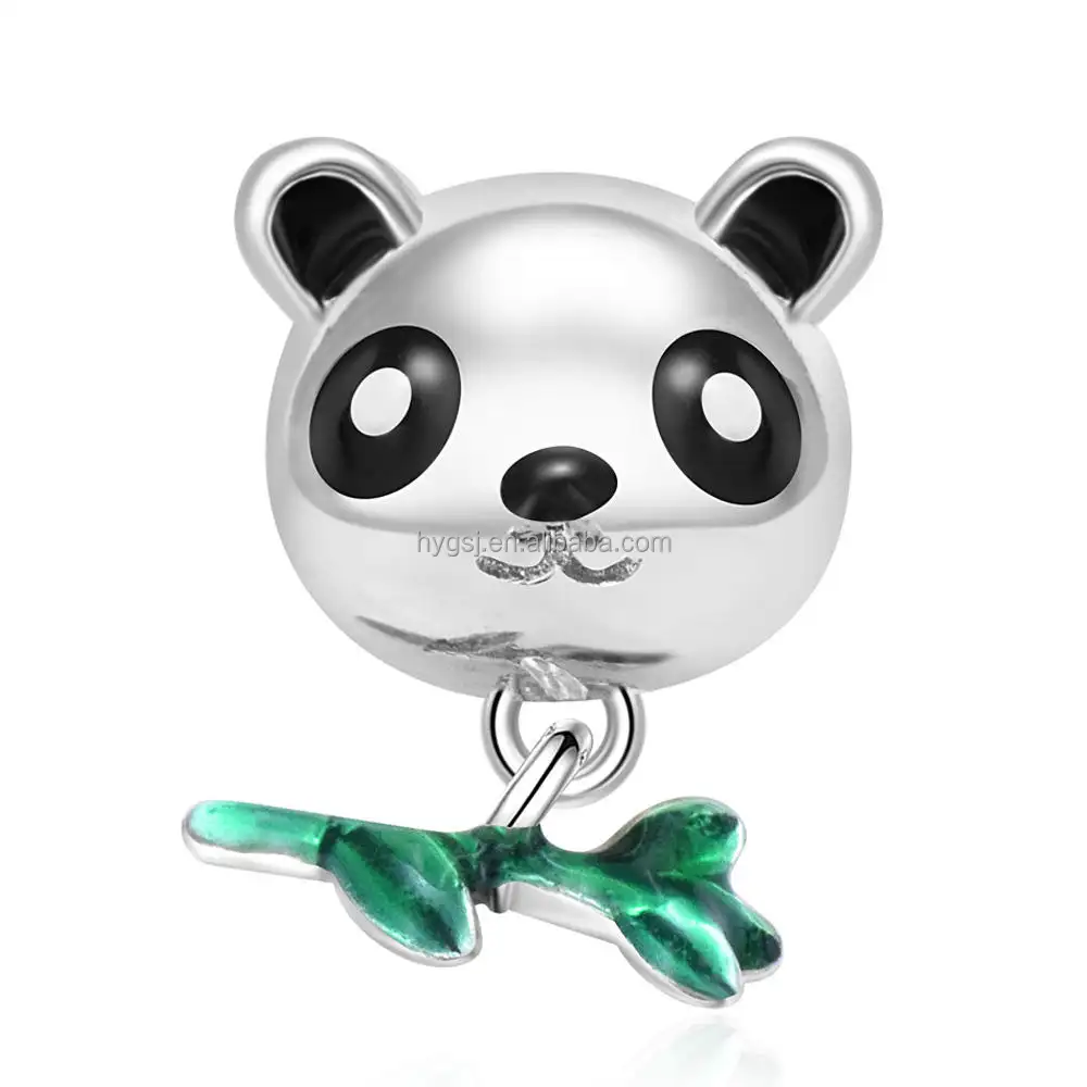 Pulseira panda fofa esmaltada de fábrica por atacado, pingente de prata esterlina S925 para fazer joias DIY, pingente de amuleto