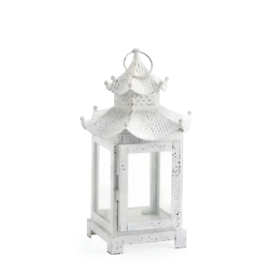 Porte-bougie en métal patiné blanc avec dessus en pagode japonaise pour la décoration de la maison - Product Image 6