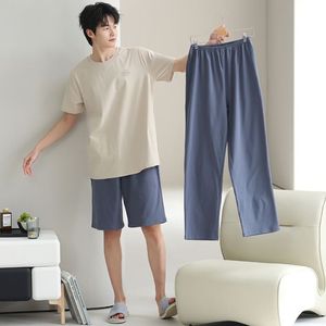 Conjunto <span class=keywords><strong>de</strong></span> <span class=keywords><strong>Pijama</strong></span> <span class=keywords><strong>de</strong></span> Algodón para <span class=keywords><strong>Hombre</strong></span>, Tres Piezas, Ropa <span class=keywords><strong>de</strong></span> Dormir Simple y Suave, Camiseta <span class=keywords><strong>de</strong></span> Verano <span class=keywords><strong>de</strong></span> Manga Corta, Pantalones Cortos, Pantalones Largos, <span class=keywords><strong>Pijama</strong></span> <span class=keywords><strong>de</strong></span> 3 Piezas, Ropa para el Hogar - Product Image 3