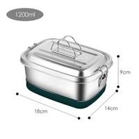 Boîte à lunch Bento en acier inoxydable à 3 compartiments étanche Boîte à lunch en métal à 2 couches lavable au lave-vaisselle pour enfants et adultes avec poignée