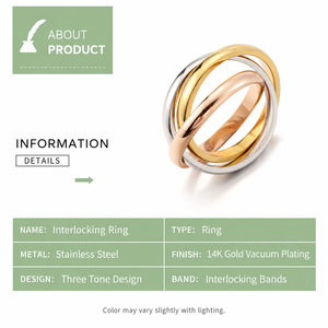 Anillo Entrecruzado de Acero Inoxidable con Baño de Oro de 14K y Diseño Tricolor - Product Image 2