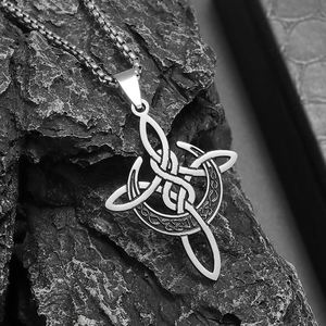 Collier en acier inoxydable avec nœud de lune croissante pour femmes et hommes, amulette porte-bonheur, collier celtique, bijoux - Product Image 4