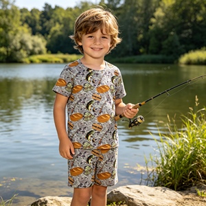 BSSO1920 rts Boutique Conjunto de ropa con estampado de barco y peces para bebé, conjunto de verano al por mayor, conjunto de manga corta - Product Image 1