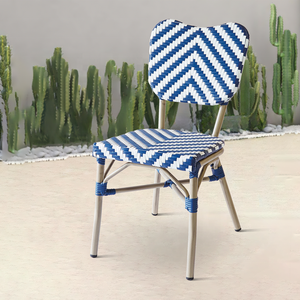<strong>Blue</strong> White Outdoor Garden Restaurant Wicker Aluminum <strong>Dining</strong> Furniture Patio Cafe Rattan Bistro <strong>Chair</strong> - Product Image 1