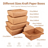 Confezione da 200 Scatole in Carta Kraft con Apertura a Strappo, Rettangolari, per Alimenti, Biodegradabili, per Asporto, Insalate e Fritture