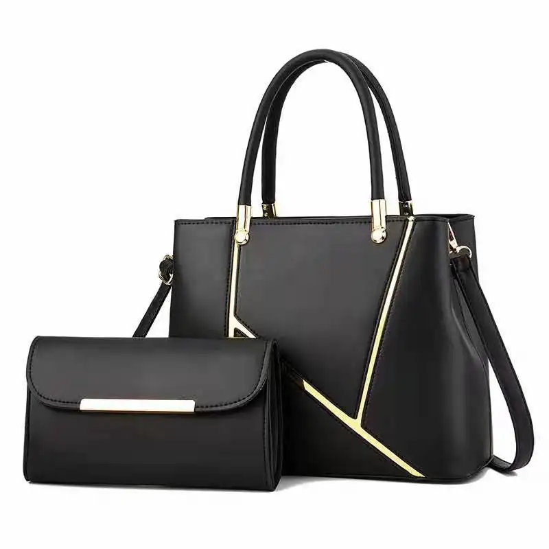 High Quality Tasche Metal Totebag Pu Leather Clutch Mini Purse Low MOQ Custom 2 Pcs Set Handbags For Women