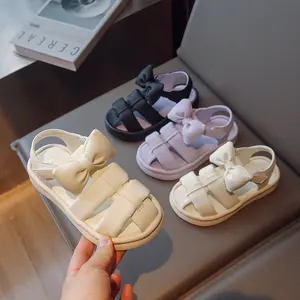 2024 Nieuwe Boetiek Zomer Kinderschoenen Buitenkleding Strik Zachte Zool Casual Meisje Platte Sandalen