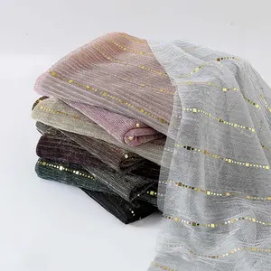 Wholesale Crinkle Lightweight Shining Glitter Plain Dubai Muslim Polyester Scarf Hijab Foulard Bufanda Other Scarves