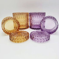 Bocaux à bougies parfumées en verre cristal ambré et violet de luxe, petits formats 6oz et 13oz, avec couvercles et coffret cadeau
