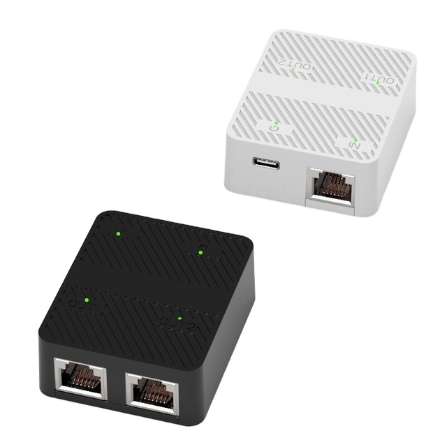 1-in-2-Out Gigabit FTP Ethernet Switch, 2 Port LAN Network Switch with Aluminum Housing, for PoE IP Cameras