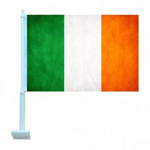 Drapeau de voiture irlandais, drapeau national IE avec clip de fenêtre, en polyester écologique, imprimé double face, décoration Baguette - Product Image 1