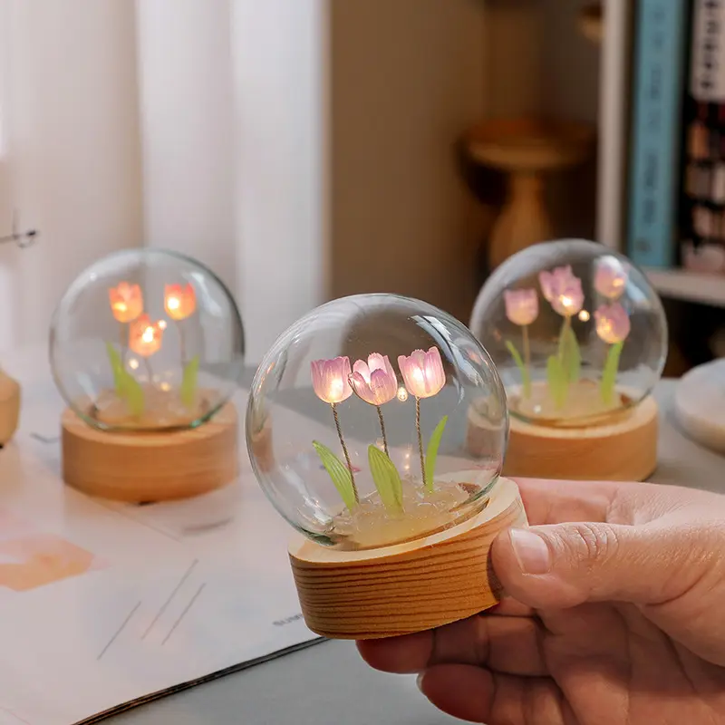 Mother's Day DIY Gift Mini Cute Crystal Ball Tulip LED Night Light Table Lamp Decorations Tulip Night Light