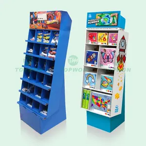 Custom Supermarket Retail Toy Car Paper Display Rack Cardboard Floor Display Stand Cartoon Puzzle Plush Toys Display Stand