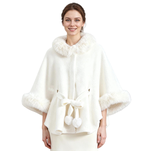 Châle en fausse fourrure de vison pour femme, avec pompons moelleux et ceinture, ouvert sur le devant, à manches longues, idéal pour mariage, rendez-vous galants et séances photo - Product Image 1