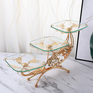 Nordique Moderne De Luxe Design Carré Bonbons Snack Stockage Plaque De Verre En Métal Doré Plateau De Fruits Secs - Product Image 2