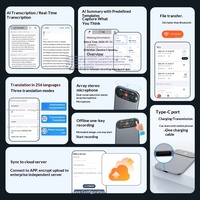 Enregistreur vocal IA A3 contrôlé par application avec traduction en temps réel voix-texte via ChatGPT, format audio WAV pour conférences et réunions