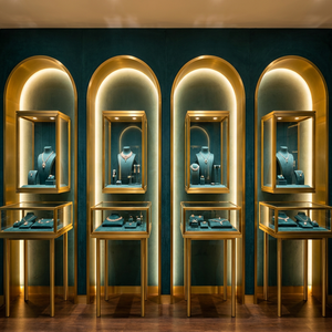 <span class=keywords><strong>Vitrine</strong></span> murale et sur pied à deux niveaux pour bijoux, cadre or champagne, éclairage LED, pour magasin de diamants - Product Image 3