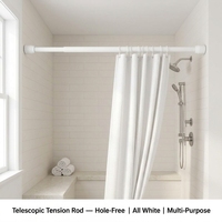 Tringle de Douche Télescopique Blanche Réglable Double Diamètre en Fer Sans Perçage pour Salle de Bain