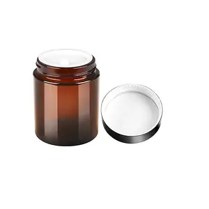 制造8盎司琥珀色棕色玻璃直边圆形蜡烛奶油食品罐，带银色金属盖