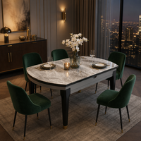 Table extensible 8 places en pierre frittée avec structure en bois massif, transformable en ronde/ovale, et chaises rembourrées – Ensemble de salle à manger de luxe pour la maison