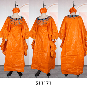 Nouvelles Arrivées H&D S11171 <span class=keywords><strong>Robe</strong></span> Longue Broderie <span class=keywords><strong>Bazin</strong></span> Riche pour Femme, <span class=keywords><strong>Robe</strong></span> <span class=keywords><strong>Boubou</strong></span> Tendance avec Strass, <span class=keywords><strong>Robe</strong></span> Orange Décontractée - Product Image 2