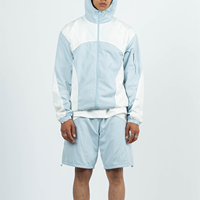 Ensemble de survêtement personnalisé en nylon pour homme avec logo, coupe-vent unisexe, ensemble short, survêtement à blocs de couleur, veste à capuche et short