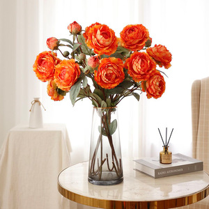 <span class=keywords><strong>Fiori</strong></span> di Peonia Artificiali in Seta a Testa Multipla, Colori Autunnali, Steli Realistici Morbidi al Tatto, per Composizioni in <span class=keywords><strong>Vaso</strong></span>, Decorazioni per la Casa, Vendita all'Ingrosso - Product Image 5