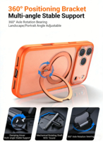 Étui de téléphone avec support de bague pour iPhone 18 Pro Max, rotation à 360°, béquille métallique, absorption des chocs, finition mate givrée, protection intégrale
