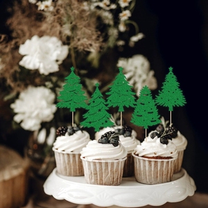 Elegantes Adornos para Pastel de Árbol de Navidad Verde sobre Palillos de Madera para Decorar Postres en Fiestas Navideñas y Reuniones Especiales - Product Image 2