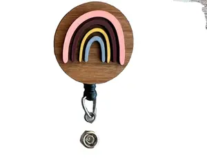 2022 Wood Boho Rainbow Badge Reel benignity infermieristica personalizza Badge retrattile