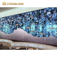 Dalles de pierre d'agate d'onyx bleu semi-précieux composite design moderne grande dalle de surface polie pour application hôtelière