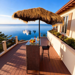 ชุดโต๊ะเก้าอี้หวายสำหรับกลางแจ้ง 3 ชิ้น พร้อมหลังคาจากฟาง สีตามสั่ง ทนทานต่อสภาพอากาศ เฟอร์นิเจอร์พักผ่อน ปี 2025 - Product Image 2