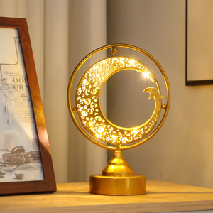 Lampada da Tavolo Islamica Dorata per Ramadan con Motivo a <span class=keywords><strong>Stella</strong></span> e Luna Crescente, Luci LED Decorative - Product Image 4
