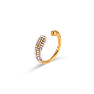 Pave Zircon Open Cuff <b>Ring</b> Pvd 18K Gold Plated Hypoallergenic Stainless Steel <b>Adjustable</b> Trendy Decorative Finger <b>Ring</b> - Product Image 1