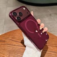 Coque de téléphone transparente magnétique en acrylique cerise foncé bordeaux avec dos bleu chambray pour iPhone 18 17 16 15 Pro Max